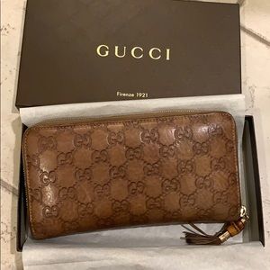 Gucci Guccissma Light Brown Long Zip Around Wallet
